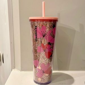 Starbucks 2020 Valentine's Pink Hearts & Flowers Tumbler Cold Cup, 24 Fl Oz